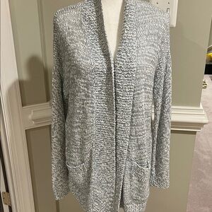 LOFT Women's Gray and White Knit Cardigan, EUC, L